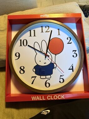miffy White Dial Wall Clock with Red Balloon and Navy Outfit